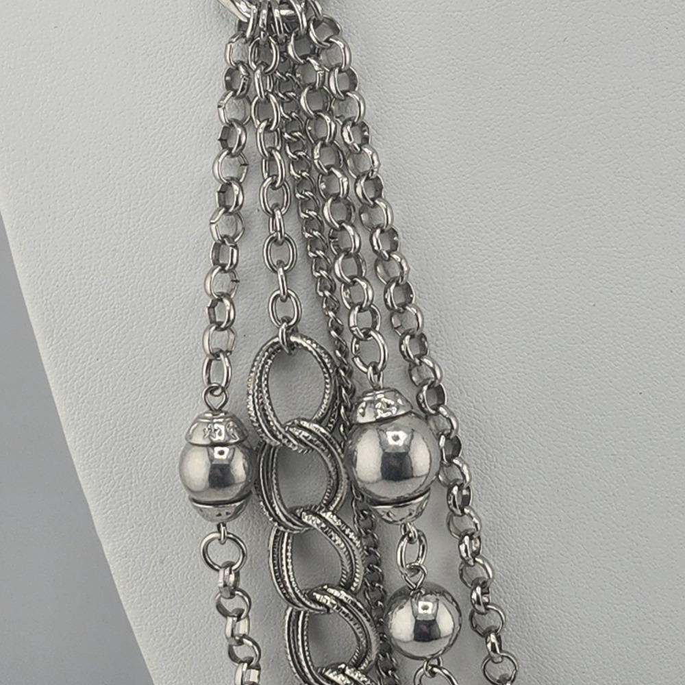 Silver Tone‎ Layered Chain Necklace - Picture 4 of 5